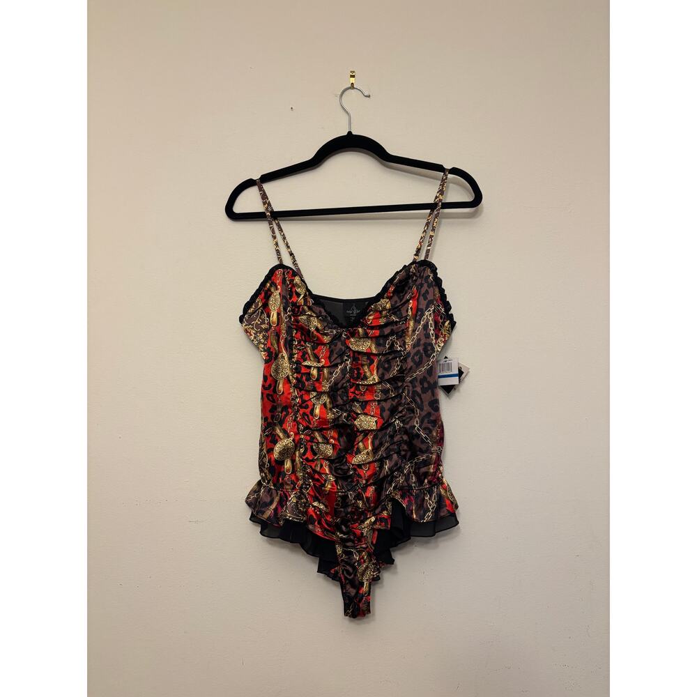 Vintage Y2K 2000s Baby Phat Womens Chain Animal Print Teddy Bodysuit XL